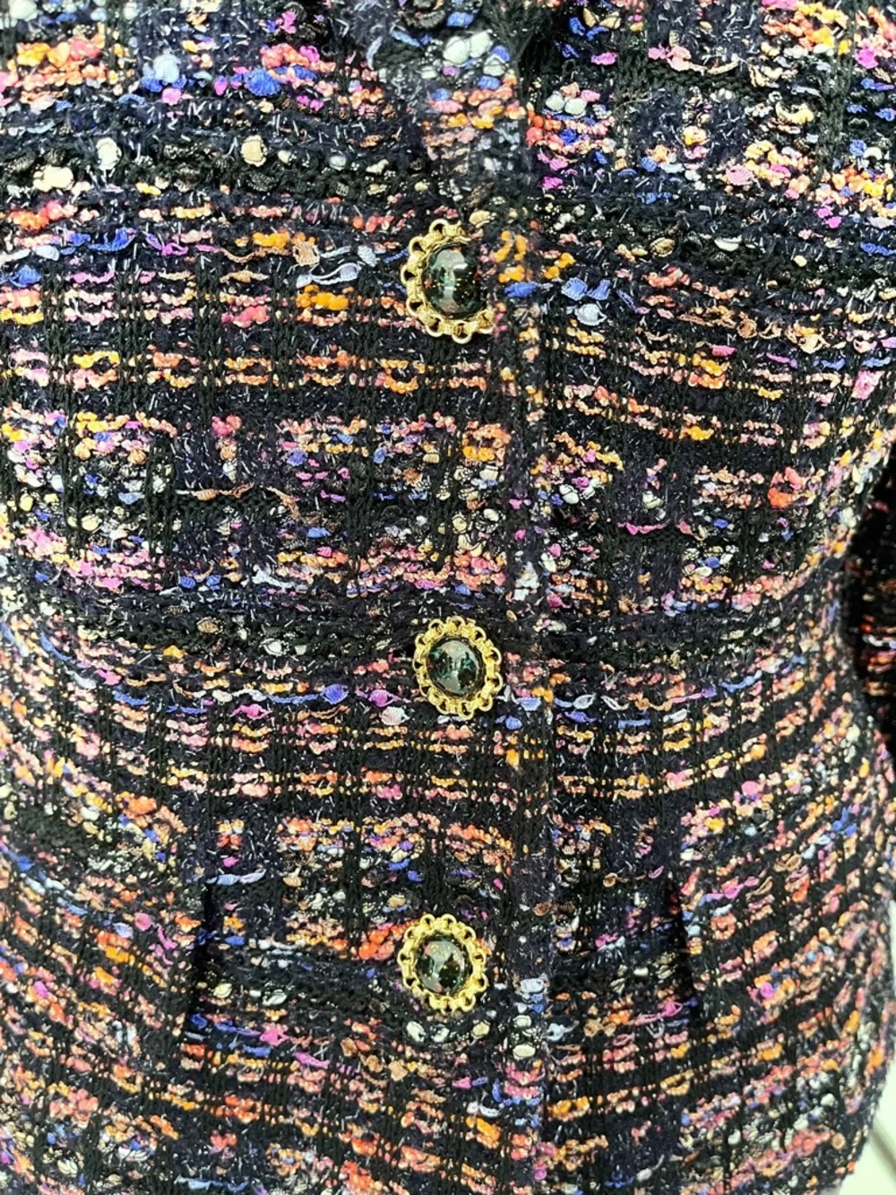 St. John Black Mulitcolor Tweed 3/4 Sleeve Blazer, Size 14